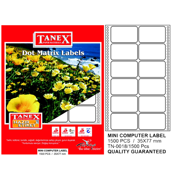 Tanex Sürekli Form Etiket 1500 LÜ 35x77 TN 0018