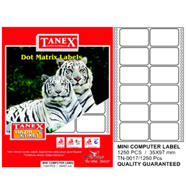 Tanex Sürekli Form Etiket 1250 Lİ 35x97 TN 0017