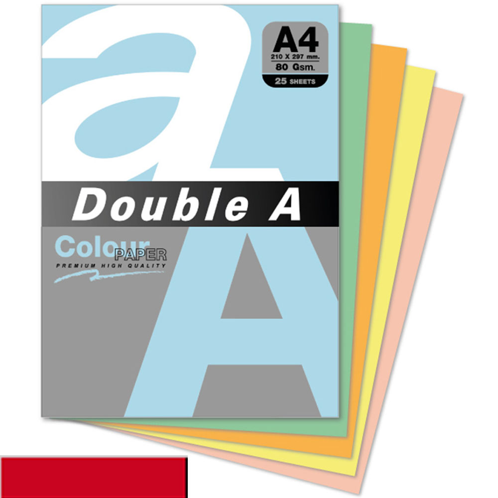 Double A Renkli Kağıt 25 Lİ A4 80 GR Kırmızı