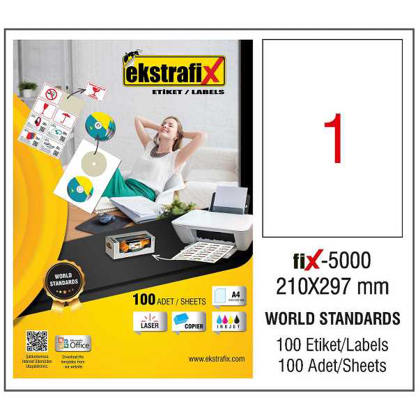 Ekstrafix Laser Etiket 100 YP 210x297 Laser-Copy-Inkjet FİX-5000