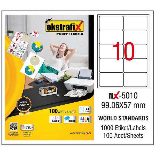 Ekstrafix Laser Etiket 100 YP 99.06x57 Laser-Copy-Inkjet FİX-5010