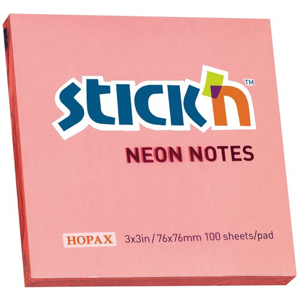 Hopax Stıckn Yapışkanlı Not Kağıdı 100 YP 76x76 Neon Pembe HE21166