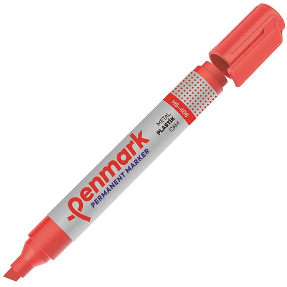 Penmark Markör Permanent Kesik Uç Kırmızı HS-406