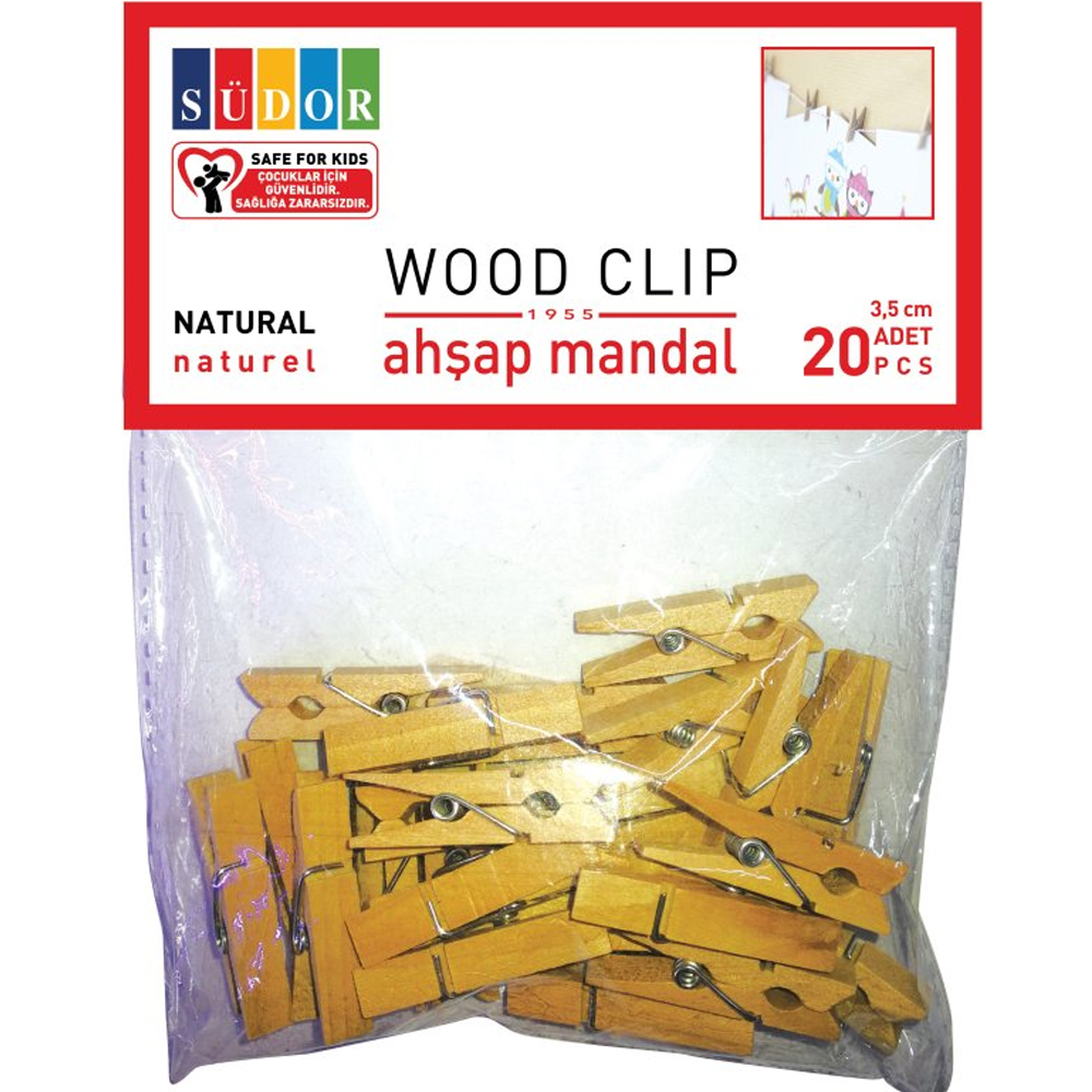 Südor Ahşap Mandal Büyük 3,5 Cm 20 Li Renkli BS130