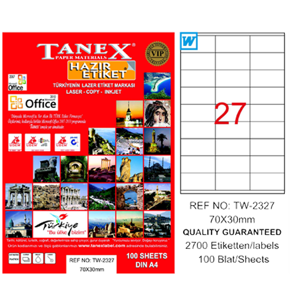 Tanex Laser Etiket 100 YP 70x30 Laser-Copy-Inkjet TW-2327