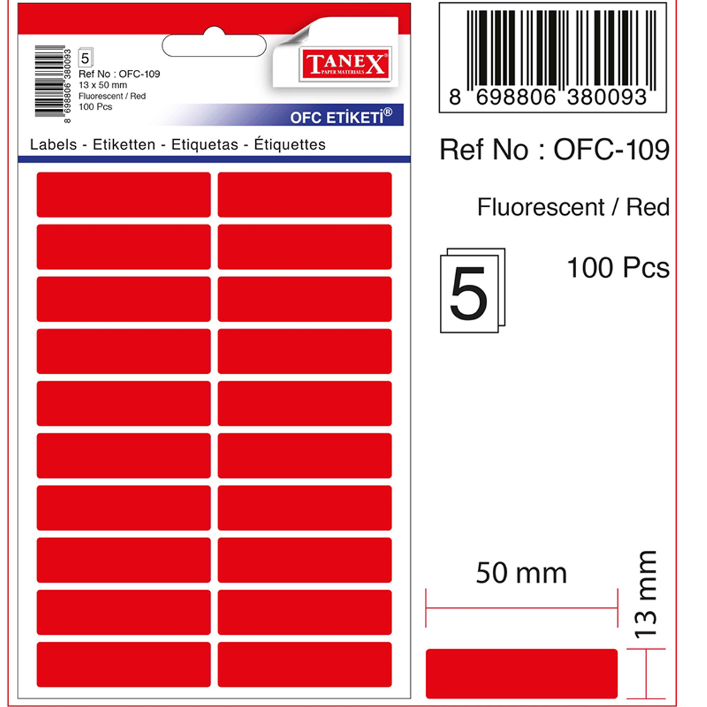 Tanex Ofis Etiketi Fosforlu Kırmızı Ofc-109